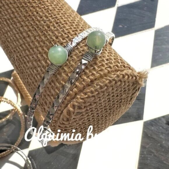 Aventurine bangle silver set bracelets - Picture 1 of 3